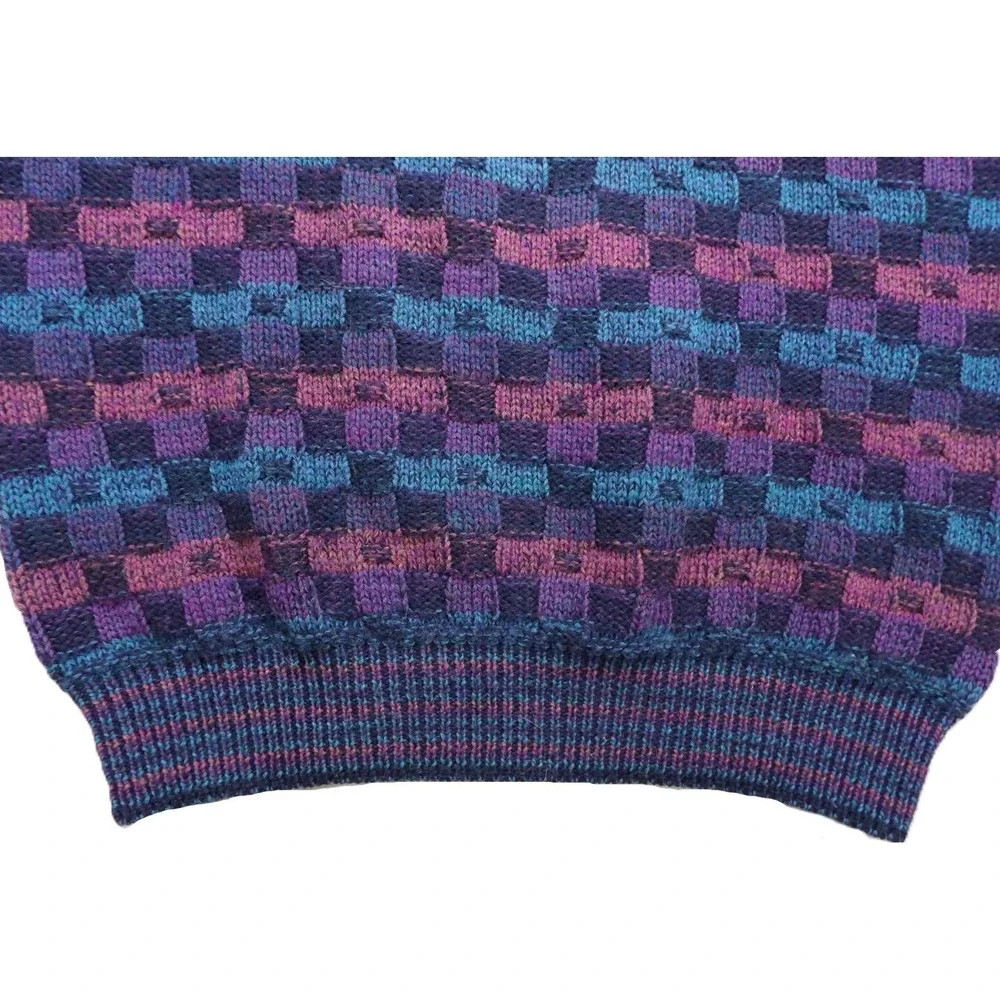 VTG Crossings Geometric Checkerboard Sweater Men L Made in USA 90s Knit Pullover
